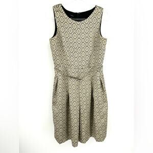 Talbots Metallic Brocade Sleeveless Dress Size 10 Rhinestone Belt Pleated